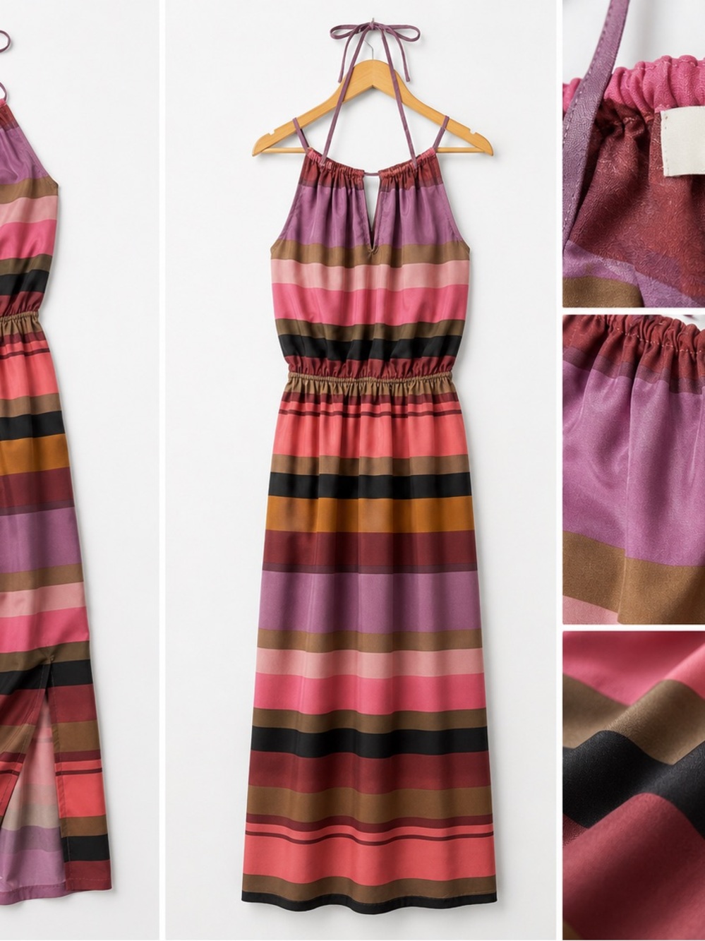 LOFT Striped Halter Maxi Dress in Pink, Mauve and Brown Tones